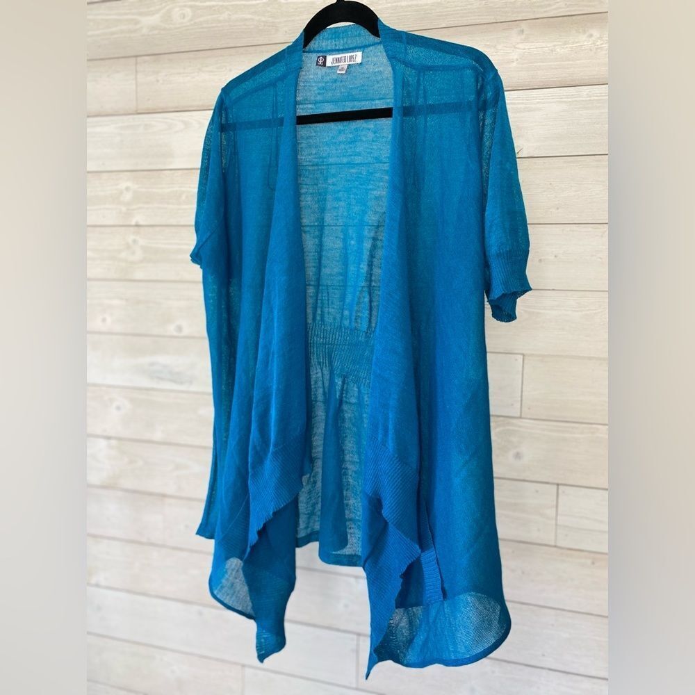 Jennifer Lopez Open Front Blue Knit Sweater Cardigan size XL NWT